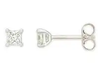 9ct White Gold Diamond Stud Earrings Set with 2 Stunning Princess Cut Diamonds