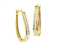 Shiels 9ct Yellow Gold 1 Carat Chanel Set Hoop Earrings with 28 Brilliant Diamonds offer