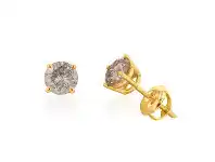 Shiels 14ct Yellow Gold 1.5 Carat Champagne Diamond Stud Earrings with Screw Back Butterflies offer