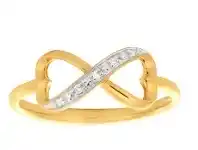 Shiels 9ct Yellow Gold Infinity Double Heart Diamond Ring Set with 5 Brilliant Cut Diamonds offer