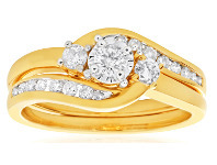 Shiels 9ct Yellow Gold 2 Ring Bridal Set with 19 Diamonds Totalling 0.5 Carats offer