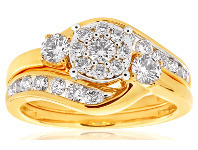 Shiels 9ct Yellow Gold 2 Ring Bridal Set with 25 Diamonds Totalling 1 Carat offer