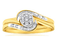 Shiels 9ct Yellow Gold 2 Ring Bridal Set with 0.15 Carats of Light Champagne Diamonds offer
