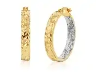 Shiels 9ct Silverfilled Yellow and White Gold Double Side Diamond Cut 20mm Hoop Earrings offer