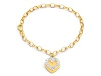 Shiels 9ct Yellow Gold Silver Filled Cubic Zirconia Belcher Heart Charm 19cm Bracelet offer