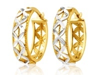 Shiels 9ct Yellow Gold & White Snowflake Features Hoop Earrings offer