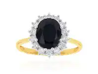 Shiels 9ct Yellow Gold Natural Sapphire 2.5 Carat 9x7mm Oval with 0.50 Carat Diamonds Ring offer