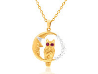 Shiels 9ct Yellow Gold Ruby Set Owl & Moon Pendant offer