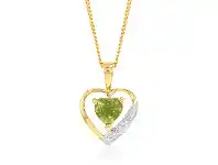 Shiels 9ct Yellow Gold Peridot and Diamond Heart Pendant offer