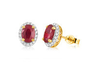 Shiels 9ct Yellow Gold Natural Enhanced/ Treated Ruby and Diamond Stud Earrings offer