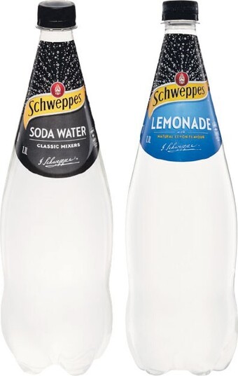 Woolworths Schweppes soft drinks, mineral water or mixer varieties 1.1 litre offer