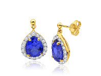 Shiels 9ct Yellow Gold Created Sapphire + Cubic Zirconia Drop Earrings offer