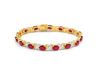 Shiels 9ct Yellow Gold Created Ruby + Diamond 19cm Bracelet offer