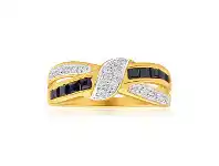 Shiels 9ct Yellow Gold Natural Sapphire + Diamond Crossover Ring offer