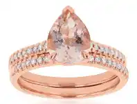 Shiels 9ct Rose 1.00ct Morganite Pear and Diamond 2 Ring Bridal Set offer