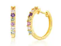 Shiels 9ct Yellow Gold Rainbow Gemstone Huggie Hoops offer