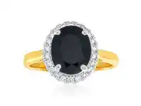 Shiels 9ct Yellow Gold Diamond + Natural Black Sapphire Ring offer