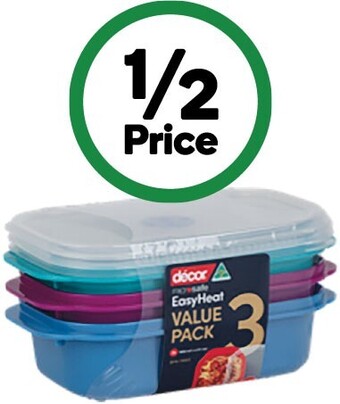 Woolworths Decor microsafe oblong assorted 900ml pk 3 offer