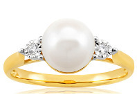 Shiels 9ct Yellow Gold Magnificent Diamond + Pearl Ring offer