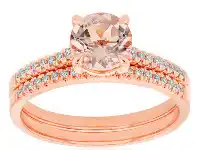 Shiels 9ct Rose Gold 1.20ct Morganite Round and Diamond 2 Ring Bridal Set offer