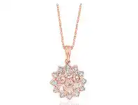 Rose Plated Sterling Silver Morganite and White Zircon Starburst Pendant on Chain