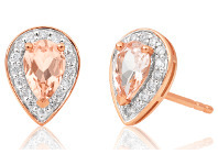 Shiels 9ct Rose Gold 6x4mm Pear Morganite and 0.15ct Diamond Stud Earrings offer