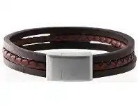 Shiels Stainless Steel 3 Band Woven Plait and Plain Strap Leather Bracelet offer