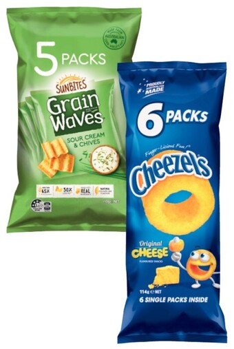 Coles Cheezels or parkers pretzels 6 pack or grainwaves 5 pack offer