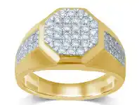 Shiels 9ct Yellow Gold 1 Carat Hexagonal Shape Diamond Men’s Ring offer
