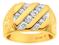 Shiels 9ct Yellow Gold Diagonal Row Channel Set Cubic Zirconia Gents Ring offer