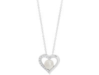 Shiels Sterling Silver Freshwater Pearl and Cubic Zirconia Heart Pendant offer