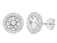 Shiels Sterling Silver Rhodium Plated Cubic Zirconia Round Halo Stud Earrings offer