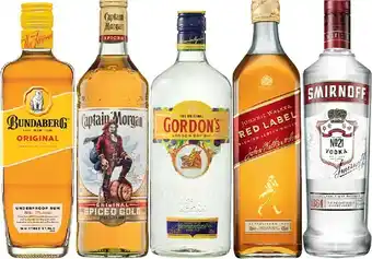 IGA Bundaberg Rum U.P., Captain Morgan Spiced Gold, Gordon’s Dry Gin, Johnnie Walker Red Label Scotch Whisky or Smirnoff Vodka Re offer