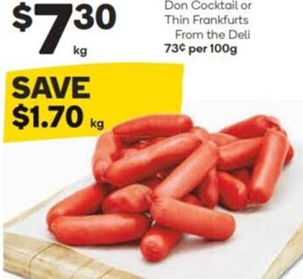Don Cocktail Thin Frankfurts offer at Woolworths