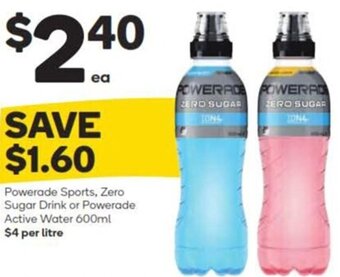 Woolworths Powerade Sports, Zero Sugar Drink or Powerade Active Water 600ml offer