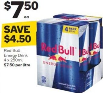 Woolworths Red Bull Energy Drink 4x250ml offer