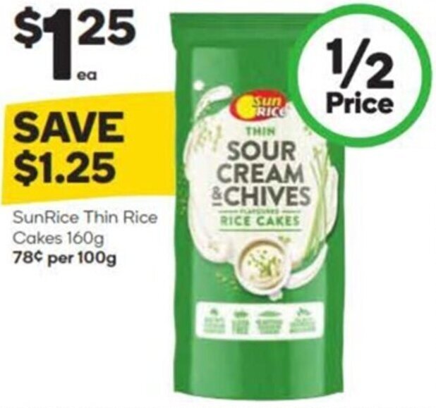 SunRice Thin Rice Cakes 160g offer at Woolworths