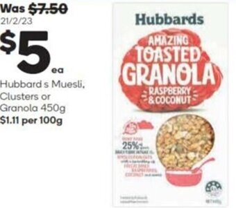 Woolworths Hubbards Muesli, Clusters or Granola 450g offer