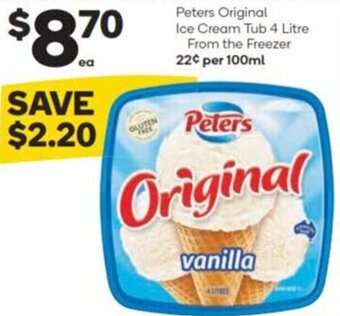 Woolworths Peters Original Ice Cream Tub 4 Litre offer