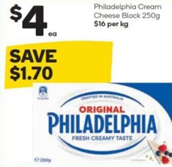 Philadelphia Cream Cheese Block 250g offer at Woolworths
