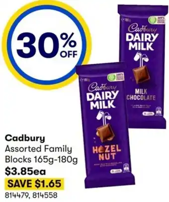 Costco Cadbury Assorted Family Blocks 165g-180g offer