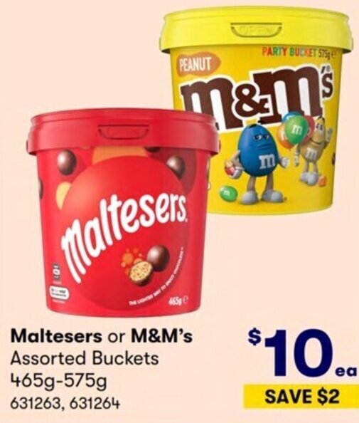 Maltesers or M&M's Assorted Buckets 465g575g offer at Costco