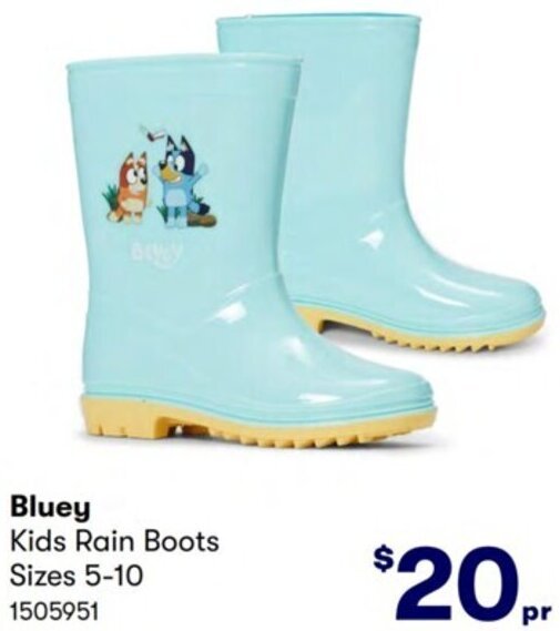 Bluey Kids Rain Boots Sizes 510 offer at Costco