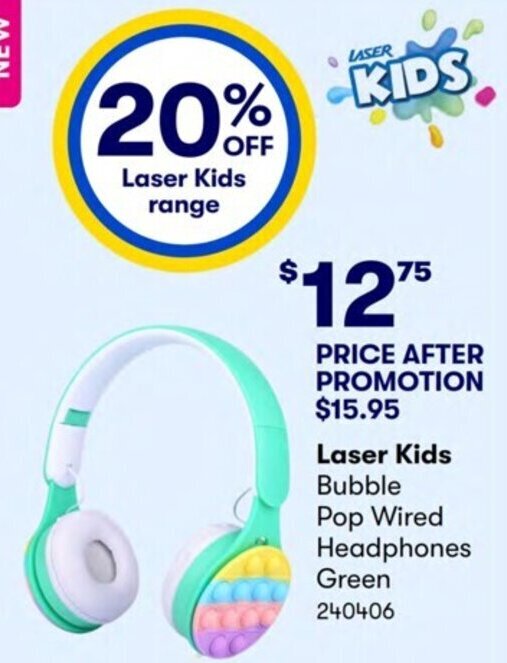 Laser Kids Bubble Pop Wired Headphones Green offer at Costco