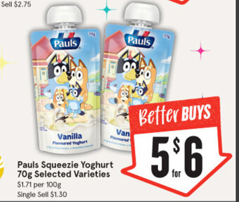 IGA Pauls Squeezie Yoghurt 70g offer