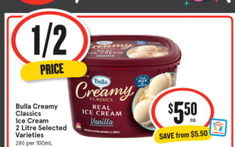 IGA Bulla Creamy Classics Ice Cream 2 Litre offer