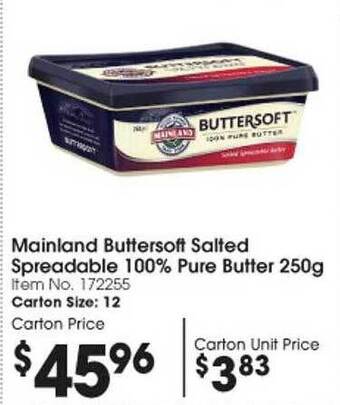 Campbells Wholesale Mainland buttersoft salted spreadable 100% pure butter offer