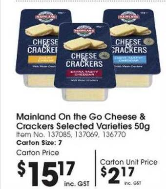 Campbells Wholesale Mainland on the go cheese & crackers selected varieties offer