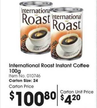 Campbells Wholesale International roast instant coffee offer