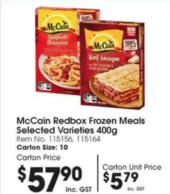 Campbells Wholesale Mccain redbox frozen meals selected varieties offer